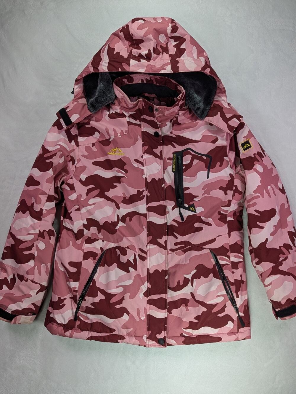 Outdoor Sport Pink Camo Ski Jacket Sz M Thermal Waterproof Hooded123.42